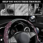 2 PCS Steering Wheel Cover, Segmented Car Wheel Covers with Crystal Rhinestones, Non-Slip Protector Bling Sparkly Decoration for Most Steering Wheels, Car Accessories (Pink)