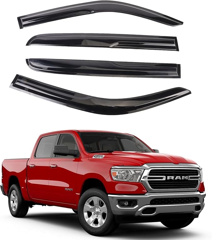 Black Outside Mount Window Rain Guards Compatible with 2019-2023 Dodge RAM 1500 Crew Cab,Durable Window Visor Deflectors