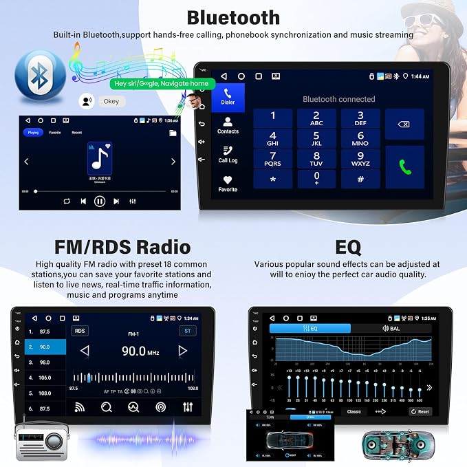 [4+128G] Android 15 Car Radio Stereo for Hyundai 2007-2010 with Wireless Carplay&Android Auto,9 Inch Car Radio with Mirror Link Bluetooth FM/RDS WiFi GPS EQ SWC+AHD Backup Camera