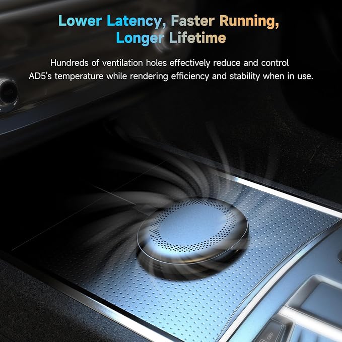 AD5 AI Box Wireless CarPlay Adapter & Android Auto, 2025 Upgrade Ai Box CarPlay Compatible with YouTube, AI DriveChat, Dual Wi-Fi, Dual BT, for OEM Wired CarPlay/Android Auto