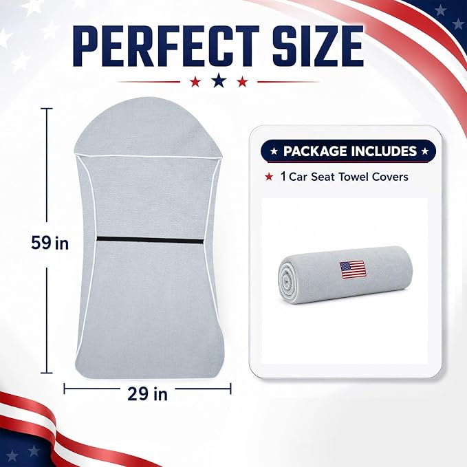 Car Seat Towel Cover, Sweat-Proof & Absorbent Microfiber Seat Protector for Gym, Workout & Beach, Universal Fit for Most Cars, SUVs & Trucks, 59"x29", Silver Gray Flag (1 Pc)