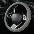Gray Leather Steering Wheel Cover Silver Fiber Strip Car Steering Wheel Cover Universal 15 inch for Men