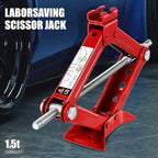 1.5 Ton (3,306 lbs) Scissor Lift Jack with Labor-Saving Ratchet Wrench for Most Cars, 4'' - 15.2'' Lifting Range, Red, TOOLS-00477