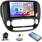 4+128G Android 15 Car Stereo for Kia Soul 2014-2017 (Manual A/C), 9” Touchscreen Radio with CarPlay, Android Auto, Bluetooth, GPS Navigation, WiFi, DSP, FM, RDS + AHD Backup Camera