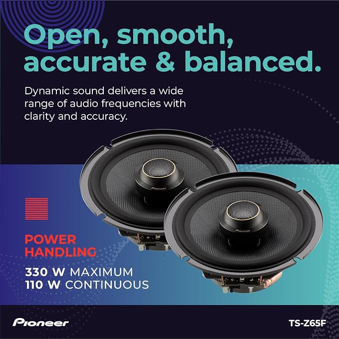 Z-Series TS-Z65F 6.5” 2-Way Speakers (Pair) – 330W Max, Balanced Sound + Smooth Treble, Audiophile Upgrade, add an Amplifier for Optimal Performance
