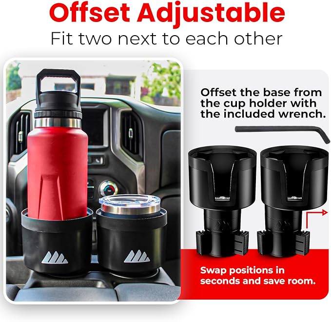 Integral Ultimate Expander Car Cup Holder - Adjustable Base - Expander & Organizer for Vehicles - Compatible with Coffee Mug, Yeti 14/24/36/46oz, Ramblers, Hydro Flasks 32/40oz, 3.4"-4.0" Bottles