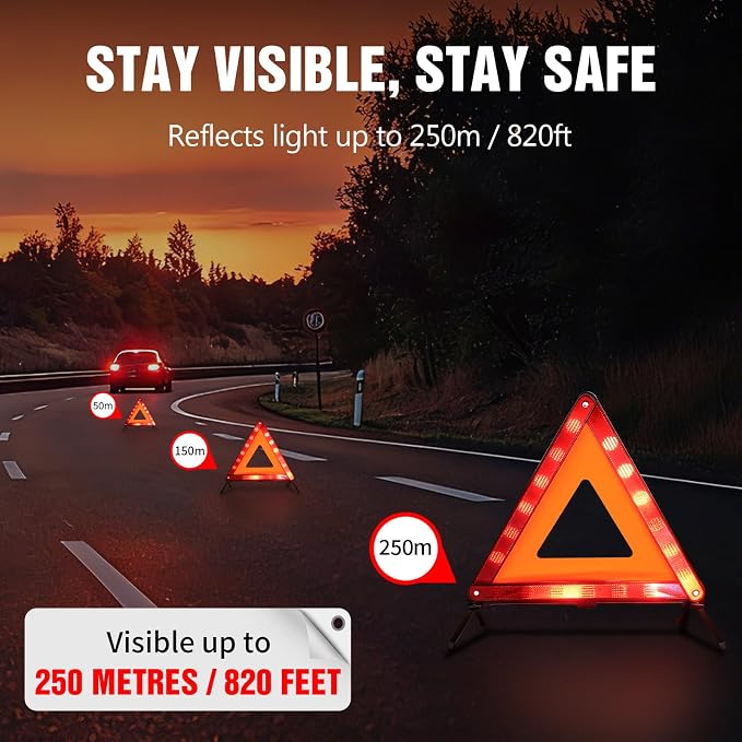 Warning Triangle, Emergency Warning Triangles for Vehicles, Reflective Triangle, Emergency Warning Reflector Safety Triangle Kit with Carry Case, 3-Pack