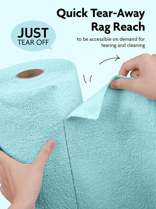 Microfiber Cleaning Cloth Roll- 75 Sheets, 12" x 12" (Blue) | Super Absorbent, Lint-free, Tear-away Microfiber Towel Roll, for All-Purpose Cleaning, Reusable Alternative to Paper Towels