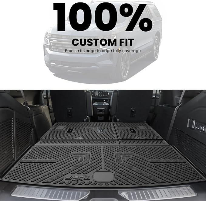 Trunk Mat with Backrest Mat 2021-2026 for GMC Yukon (Only Yukon, Not Fit Yukon XL)/Cadillac Escalade (Only Escalade, Not Fit Escalade ESV)/Chevrolet Chevy Tahoe, All Weather TPE Custom Fit