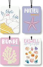 Coastal Beach Car Air Freshener 4 Pcs Coconut Scented, Summer Starfish Seashell Car Accessories Mirror Decor for Women, Girly Beachy Hanging Air Freshener for Cars Closet Drawer Books