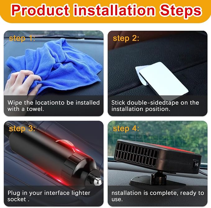 12V 200W Car Heater - 360° Rotatable 2-in-1 Heating & Cooling Fan, Windshield Demister Defroster, Plug-in Cigarette Lighter, Universal Fit for All Vehicles