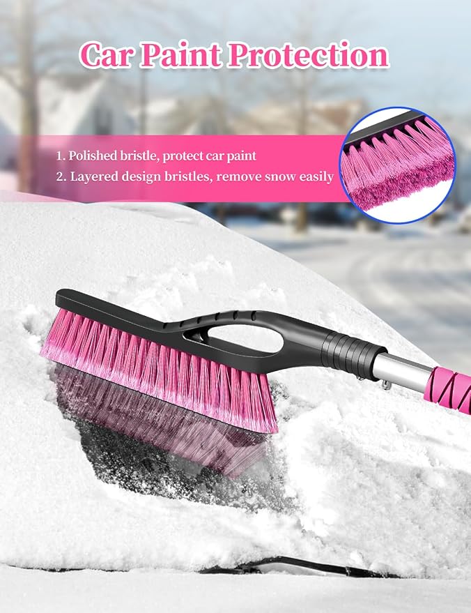 Snow Brush and Ice Scraper for SUV Truck Vehicle Auto Windshield Window - Pink