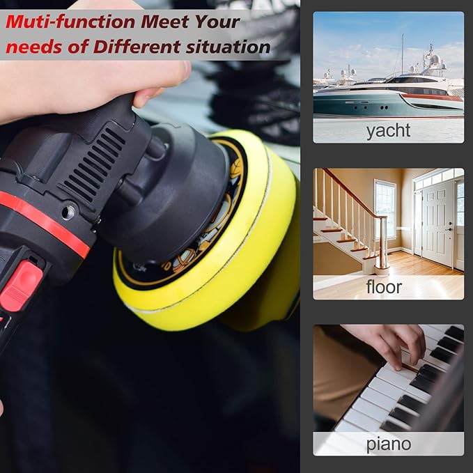 Car Buffer Polisher,6 inch Dual Action Polisher,Random Buffer Polisher kit with 6 Variable Speed 1000-4500rpm,Detachable Handle,4 Buffing Pads for Car detailing Polishing and Waxing