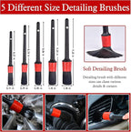 11Pcs Auto Detailing Set, Boar Hair Brushes, Steel Wire & A/C Brushes, Red, Soft Bristles, Wood Handles for Cleaning Interior, Exterior, Leather, 6 Sizes