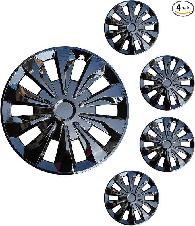 Hubcap Wheel Cover Replacement R16 Hub Caps Universal-Fit Steel Wheel Rim Cover ABS Material Exterior Accessories for Car Truck SUV -Set of 4（16-inch，Black）