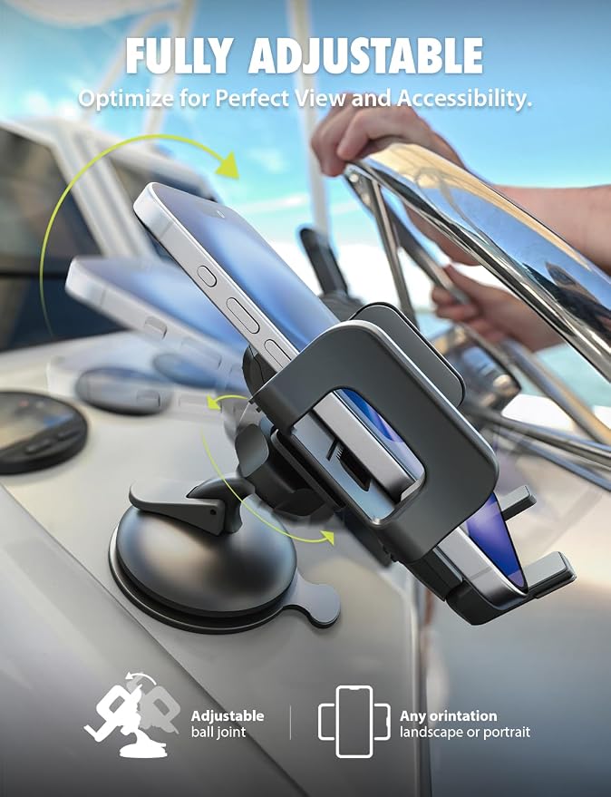 Griplox Waterproof Phone Mount for Boats – Marine Suction Cup Holder with Sealed Case, Secure Boat/Kayak/Jet Ski Phone Holder, Fits Smartphones up to 6.75"