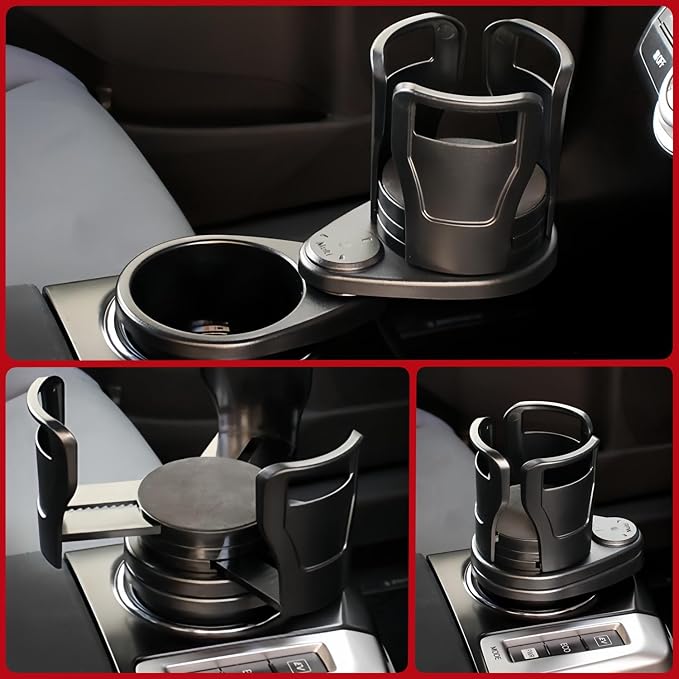 Dual Car Cup Holder Expander with 2.59" Base, 2-in-1 Universal Cup Holder Extender, 16 Cushion Pads for Stability, Expandable Top (2.87"-5.9") for Large Bottles, Mugs & Instant Noodle Bowls