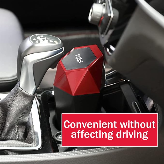 Car Trash Can with Lid, Easy to Clean, Diamond Design Small Automatic Portable Trash Can, Used in Car Home Office Interior Accessories, 2PCS (Red)