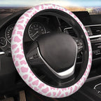 Pink Cow Steering Wheel Cover Anti-Slip and Practical 14.5-15 Inch Universal Car Steering Wheel Cover with 2 Pieces Car Coasters Suitable for Men Women