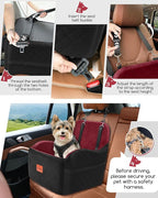 Dog Booster Car Seat for Small/Medium Dogs,Puppy Portable Car Bed with Elevated Cushion,Fully Detachable and Washable,2 Storage Pockets,Easy to Install (Blakc/Red, Medium)