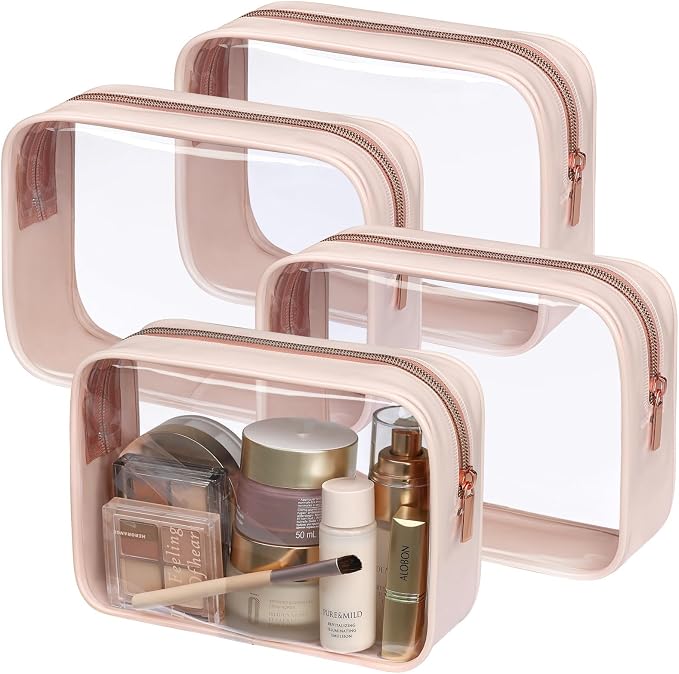 Clear Makeup Bag - TSA Approved Toiletry Bag for Carry-on & Checked Luggage, Water Resistant Car Storage Organizer with Reinforced Seams