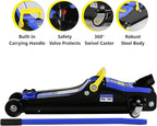 5 Piece Car Truck Floor Jack Service with Jack Stands Tire Repair Kit L-Wrench for Garages, Automotive,Repair Shops, Portable, 4,000 lbs. Capacity, Lifting Range 3.3" - 15.2",Heavy Duty Steel, Blue