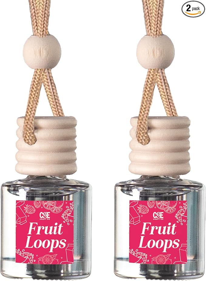 CE CRAFT Car Air Freshener Diffuser, Fruit Loops, 2 Pack Air Deodorizer for Essential Oils, Long Lasting Car Diffuser Bottle, Reusable Jar, Multicolor