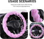 Fluffy Car Steering Wheel Cover, 15 Inches Anti-Slip Round Fuzzy Winter Steering Wheel Protector, Soft Warm Plush Steering Wheel Cover for Women Girls, Car Accessories (Purple, Round)