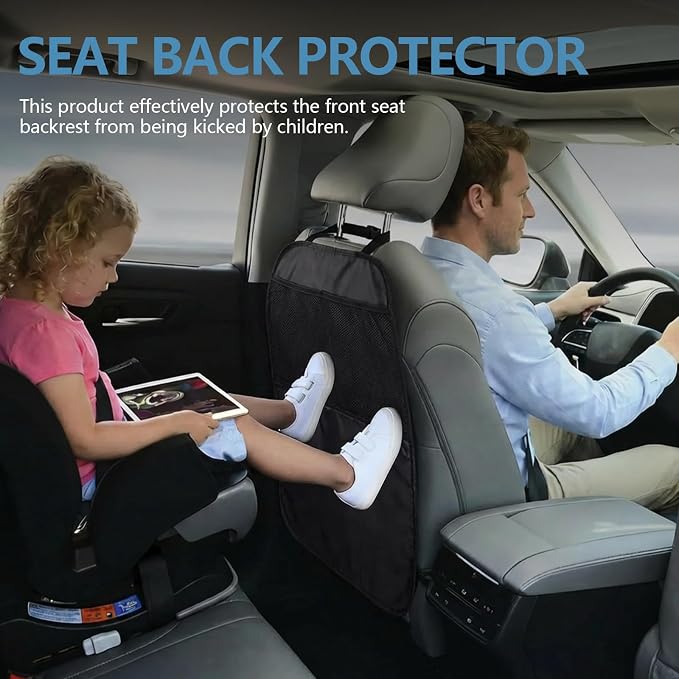 2PCS Kick Mats Back Seat Protector, Waterproof Oxford Car Front Seatback Protector for Kids, Seat Back Kick Mat Organizer with 2 Mesh Pockets, Universal Car Accessories (with Pocket)