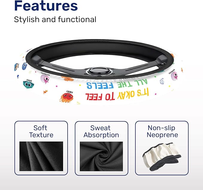 Colorful Emotion Icon Steering Wheel Cover, Polyester Car Wheel Grip, Universal 15 Inch for Cars SUVs Trucks