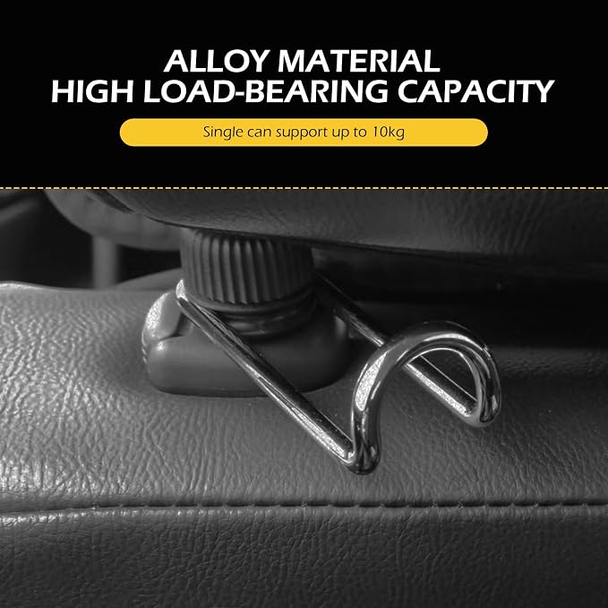 2 PCS Headrest Hooks for Car, 10KG Ultra High Load Bearing Alloy Concealable Swivel Buckle Design Headrest Pole Hook, Seat Headrest Storage Accessory, SayGoodbye to The Messy Space！ (Black)