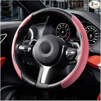 2PCS/Set Car Steering Wheel Cover, Leather Segmented Anti-Slip Automotive Wheel Protector, Soft Breathable Vehicle Steering Protection Covers, Universal Interior Accessories (Pink)