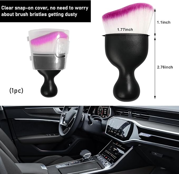 Car Detailing Brush, Curved Soft Bristles Auto Removal Dust Collectors, Universal Vehicle Dashboard, Air Conditioner Vents etc Interior Cleaning Tool Accessories (Purple)