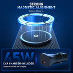 25W Magnetic Wireless Car Charger Pad, for MagSafe Car Charger with 45W USB-C Car Charger, Anti-Slip Wireless Charging Pad for Car Compatible with iPhone 17 16 15 14 13 12 (1 Meter Cable)