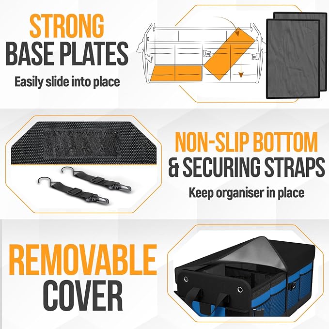 Trunk Organizer For SUV Car Organizer and Storage, Multi-Compartment Storage Bag Car Accessories for Women Men, Perfect Christmas Gifts, 1680D Oxford, Non Slip Bottom, Straps, Soft Cover (50L)