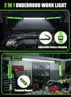 Foldable Underhood Work Light, 1500LM Ultra-Bright LED Mechanics Light Bar, 8000mAh Rechargeable Maintenance Light with Magnet & Hooks, Dual Color Temp, IP54 Waterproof for Car Repair, Garage, Green