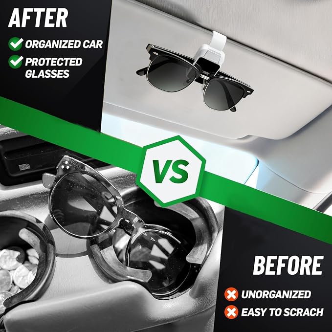 2 Pack Sunglasses Holder for Car, One-Handed-Operation Visor Sunglass Holder Clip, Easy Access Storage for Driving,Universal Fits (White)