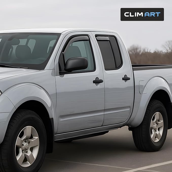 in-Channel Incredibly Durable Rain Guards for Nissan Frontier 2005-2021 Crew Cab, Original Window Deflectors, Vent Window Visors, Vent Deflector, Dark Smoke Truck Accessories, 4 pcs - 605161