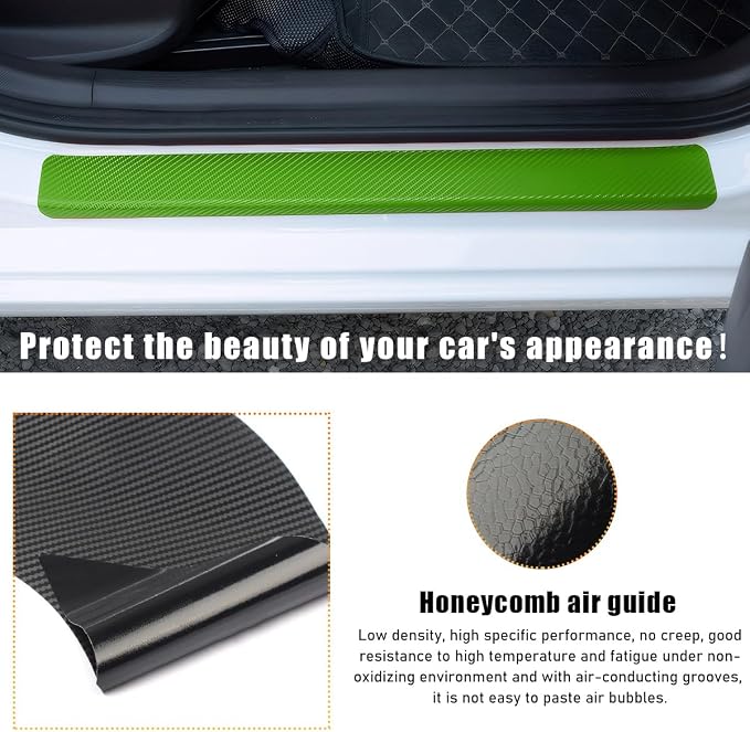 4 PCS Car Door Sill Protectors, Anti Scratch Carbon Fiber Auto Threshold Cover Strips, Decorative Door Entry Edge Scuff Sticker Universal for Most Vehicles, Car Accessories (Green 3D)