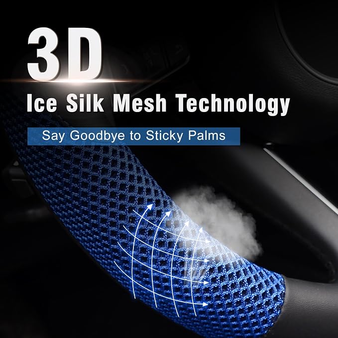 Steering Wheel Cover, Universal 15 inch, Microfiber Leather Viscose, Breathable, Anti-Slip,Warm in Winter and Cool in Summer, Black&Blue