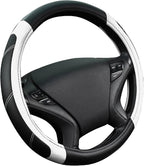 Line Rider Microfiber Leather Sporty Steering Wheel Cover Universal Fits for 95% Truck,SUV,Cars,14.5-15inch Anti-Slip Safety Comfortable Desgin (Black-White)