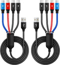 2Packs 6FT Dual Type-C 4 in 1 Multi Charging Cable for Multiple Devices with 2 USB-C/IP/Micro Port, USB Cable iPhone Charger Cord, Travel Car Accessories for iPhone17-8, Galaxy 25 Android iPad, More