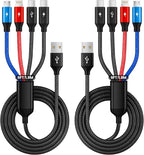 2Packs 6FT Dual Type-C 4 in 1 Multi Charging Cable for Multiple Devices with 2 USB-C/IP/Micro Port, USB Cable iPhone Charger Cord, Travel Car Accessories for iPhone17-8, Galaxy 25 Android iPad, More