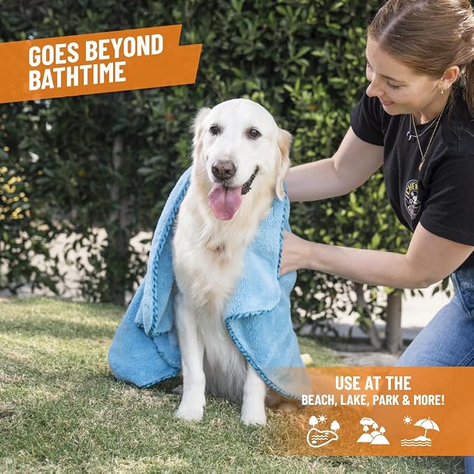 Furrocious Super Absorbent, Ultra Soft Microfiber Pet Towel for Drying & Grooming Dogs, Cats & More, Blue (25 inches x 36 inches) PCS1996 - Pet Blanket, Pet Bed Topper