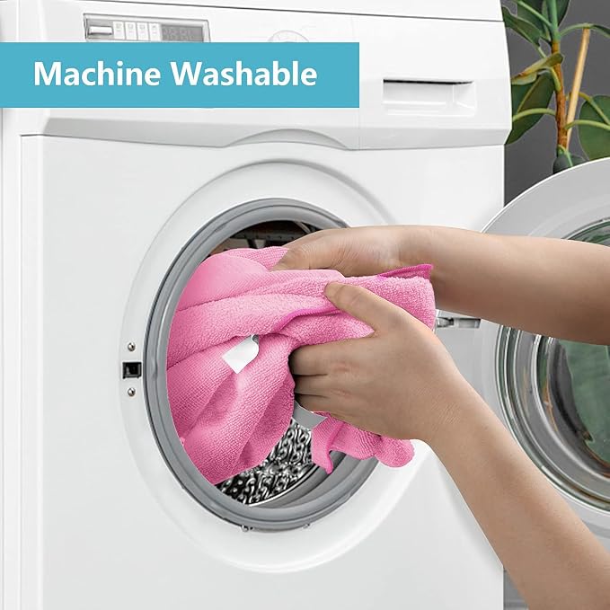 Pink Microfiber Cleaning Cloth, 50 Pack Cleaning Towels for Kitchen, Lint Free, Scratch-Free, Highly Absorbent, and Reusable Cleaning Rags for House, Window and Glass, Cars, 11.5 X11.5 inch