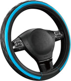 Leather Steering Wheel Cover – Black & Blue, Universal Fit 14.5-15 Inch, Microfiber Leather, Anti-Slip & Breathable Design for Men and Women