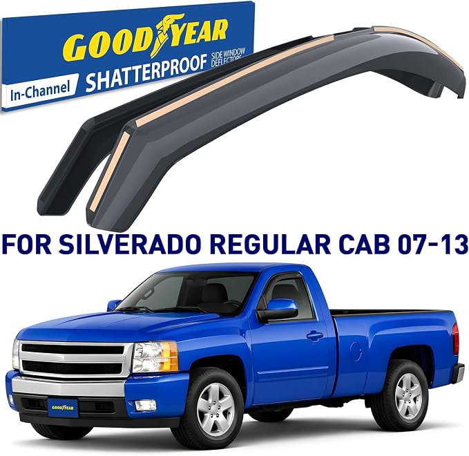 Goodyear Shatterproof in-Channel Window Deflectors for Trucks Chevrolet (Chevy) Silverado/GMC 1500 Sierra 2007-2013 Regular Cab, Rain Guards, Vent Visors Deflector, Truck Accessories, 2pcs - GY007737