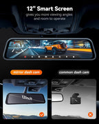G840S 12" 4K Mirror Dash Cam Backup Camera, 5.8GHz WiFi Smart Rearview Mirror for Cars & Trucks, Front and Rear View Dual Cameras, Night Vision, Parking Assistance, Included 32GB Card & GPS