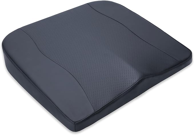 Premium Car Seat Cushion, Memory Foam Driver Seat Cushion to Improve Driving View- Coccyx & Lower Back Pain Relief - Seat Cushion for Car, Truck, Office Chair (Leather Classic Black)