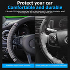 Bling Car Steering Wheel Cover, 15 Inch Rhinestones Soft Leather Elastic Steering Wheel Protector, Sparkly Crystal Diamond for Women Girls (Gray)